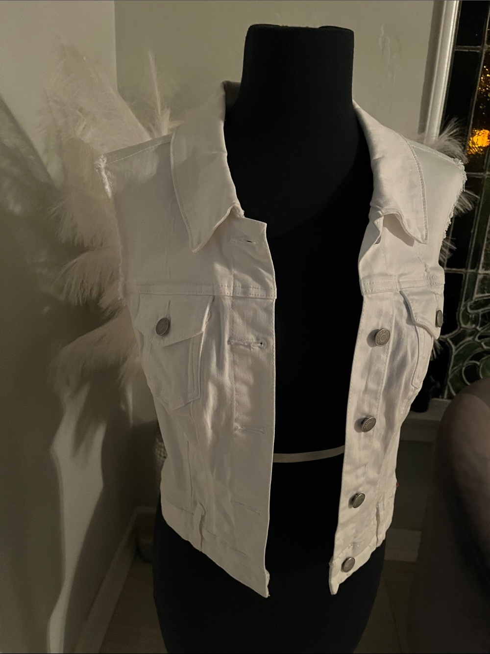 Guess White Sleeveless Denim Vest with Button Front
